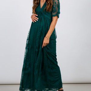 Pinkblush Forest Green Lace Mesh Overlay Dress